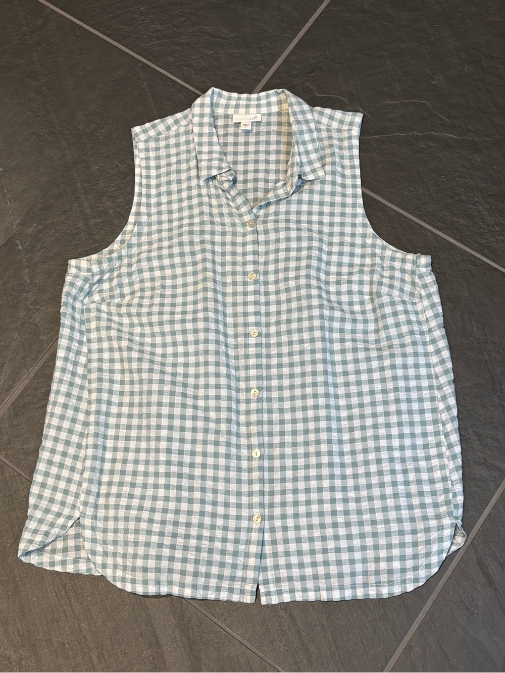 J.Jill Seafoam Green Checked Sleeveless Top Size Large